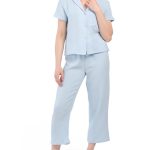 Women Crinkle Gauze Boxy Top And Wide Cropped Pants Pajama Set | Sleepwear & Lingerie