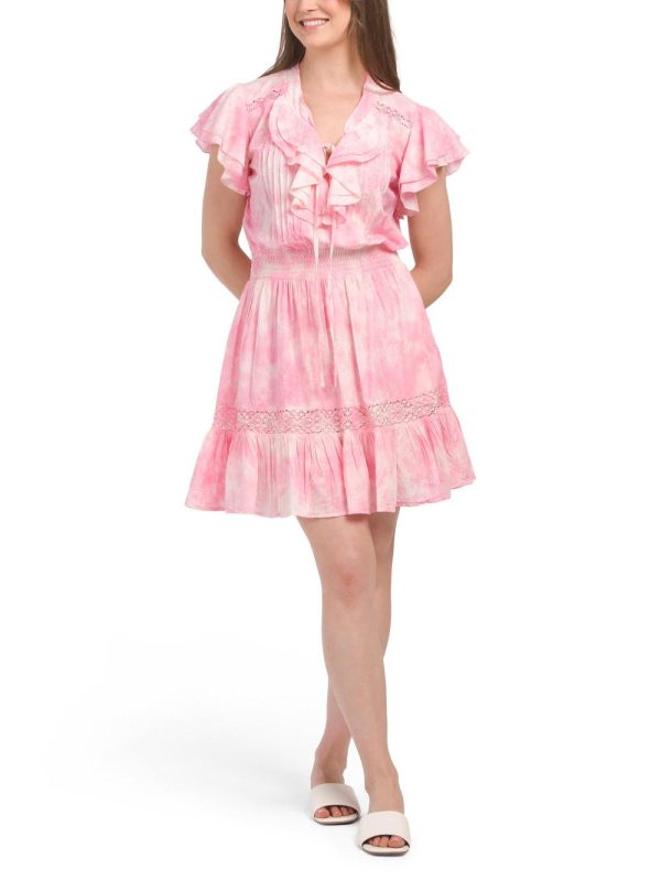 Women Flutter Sleeve Tie Dye Mini Dress | Dresses
