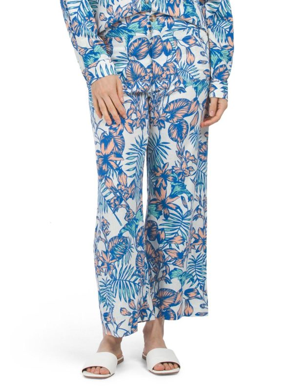 Women Linen Blend Cropped Wide Leg Pants | Pants