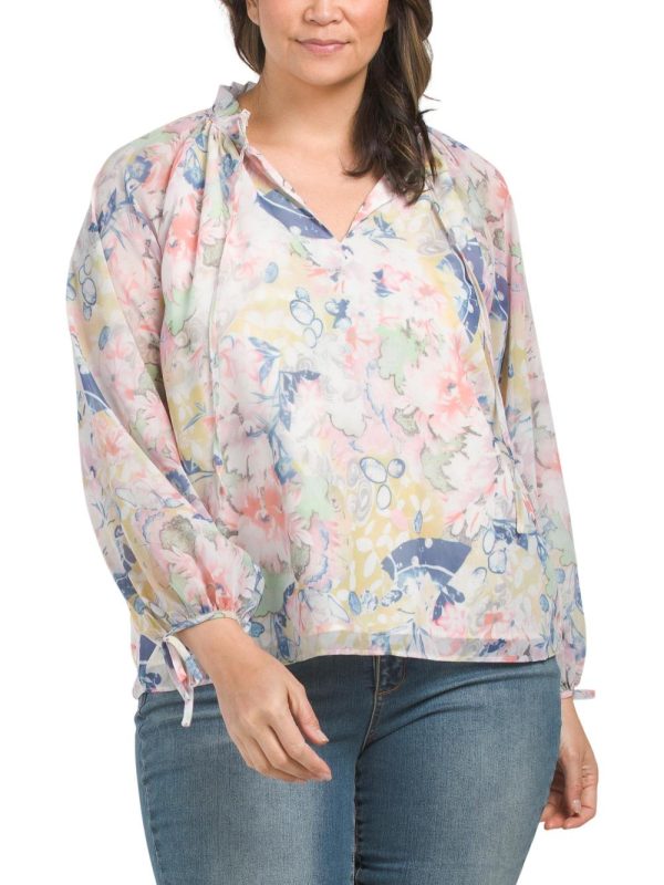 Women Plus Long Sleeve Printed Blouse | Tops