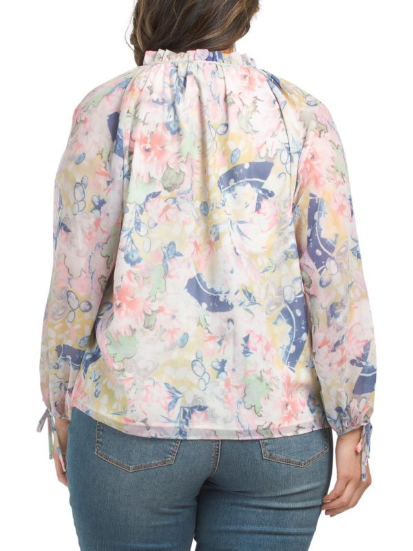 Women Plus Long Sleeve Printed Blouse | Tops
